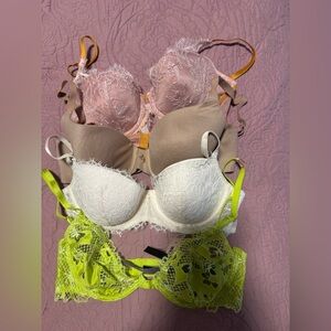 Victoria's Secret Lace Bra Collection - Pink, Cream, Green